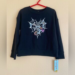 Girls Cat & Jack Black Long Sleeve Spiderweb Halloween Shirt, Size XS 4/5